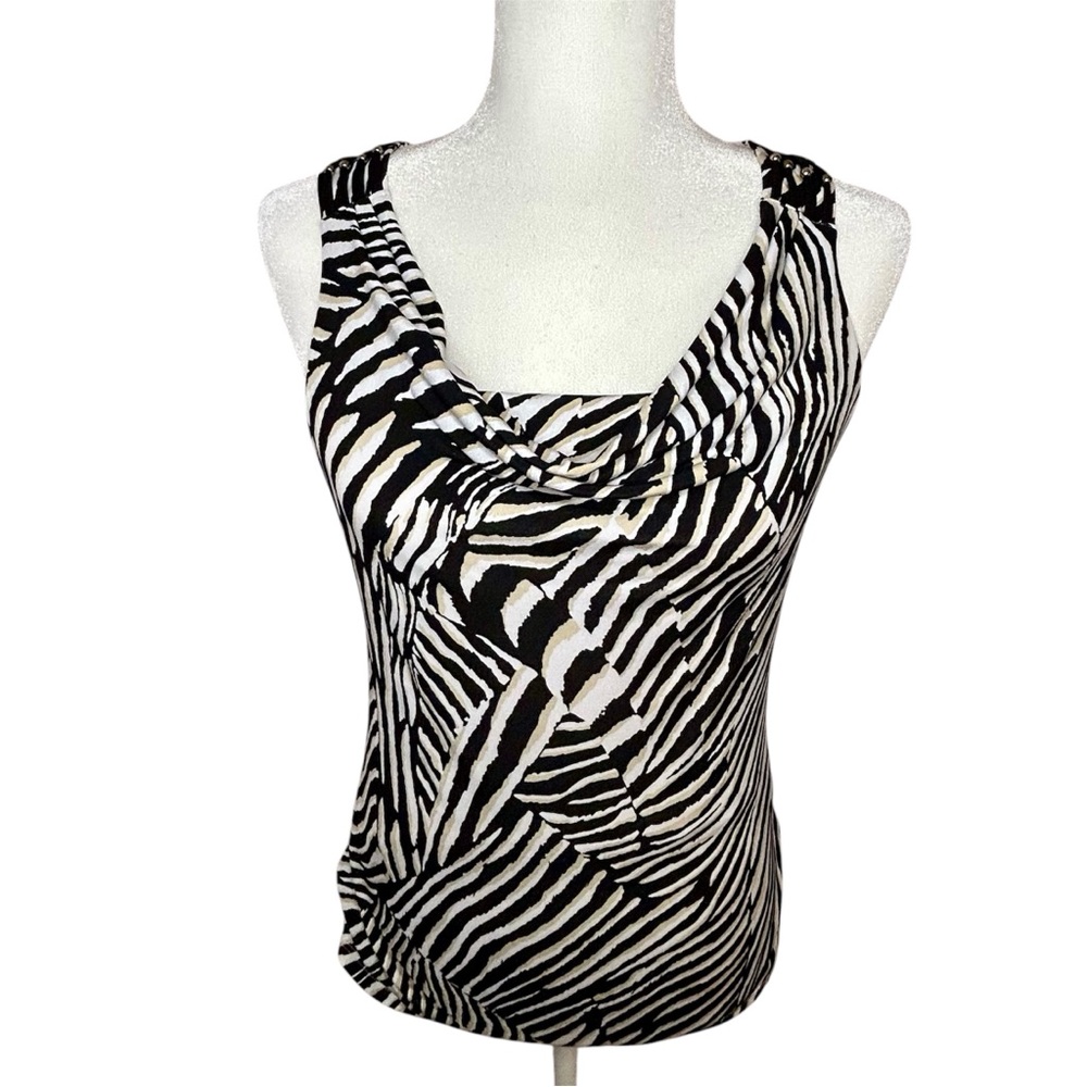 White House Black Market WHBM top, animal print cowl neck sleeveless, size S